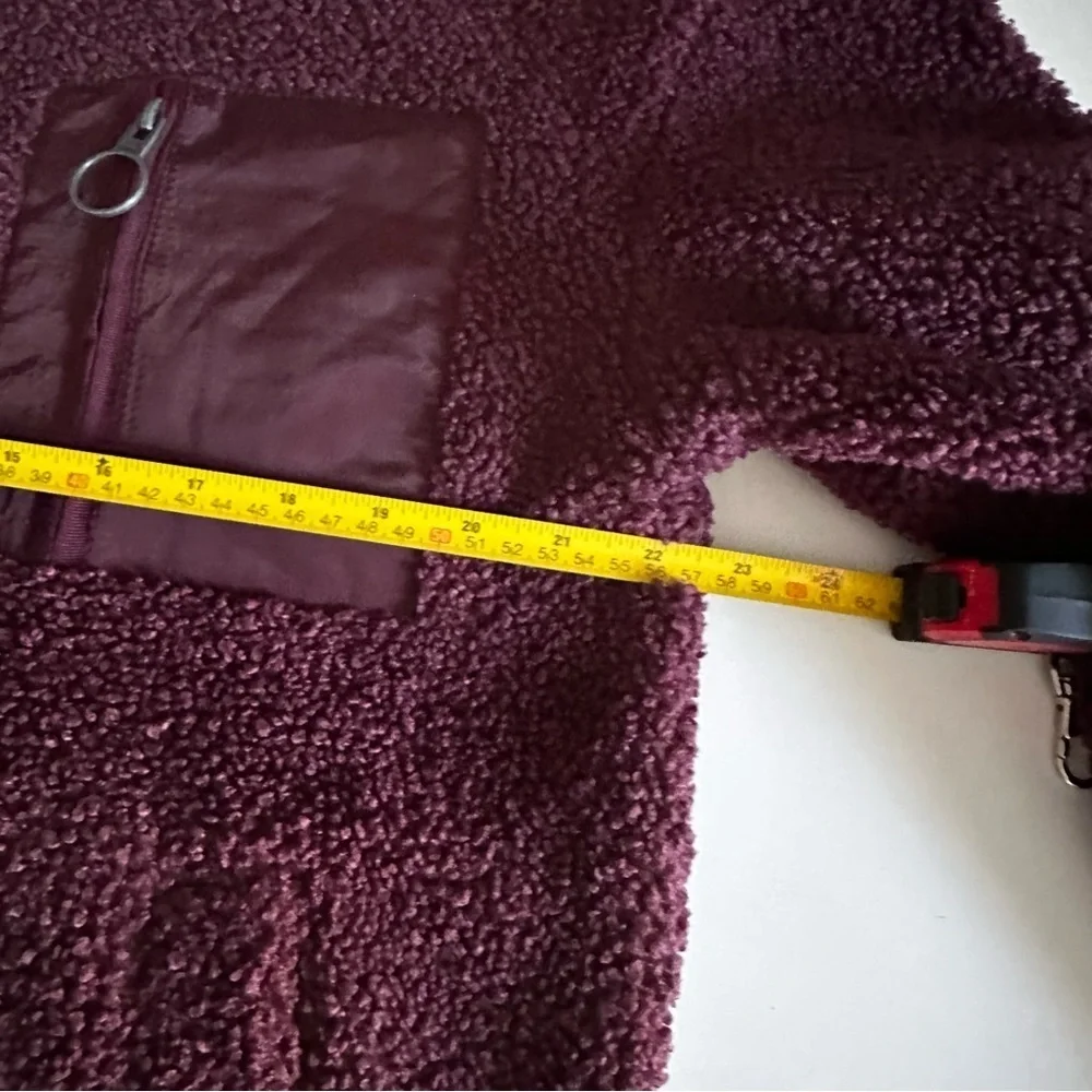Bench Teddy Bear Bomber Jacket Maroon Zipper Pockets Size S - Picture 8 of 10